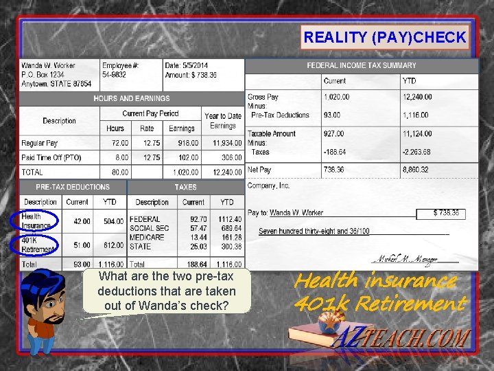 REALITY (PAY)CHECK What are the two pre-tax deductions that are taken out of Wanda’s