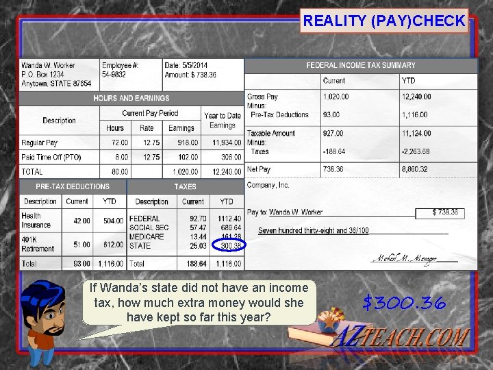 REALITY (PAY)CHECK If Wanda’s state did not have an income tax, how much extra