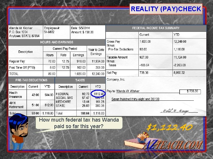 REALITY (PAY)CHECK How much federal tax has Wanda paid so far this year? $1,