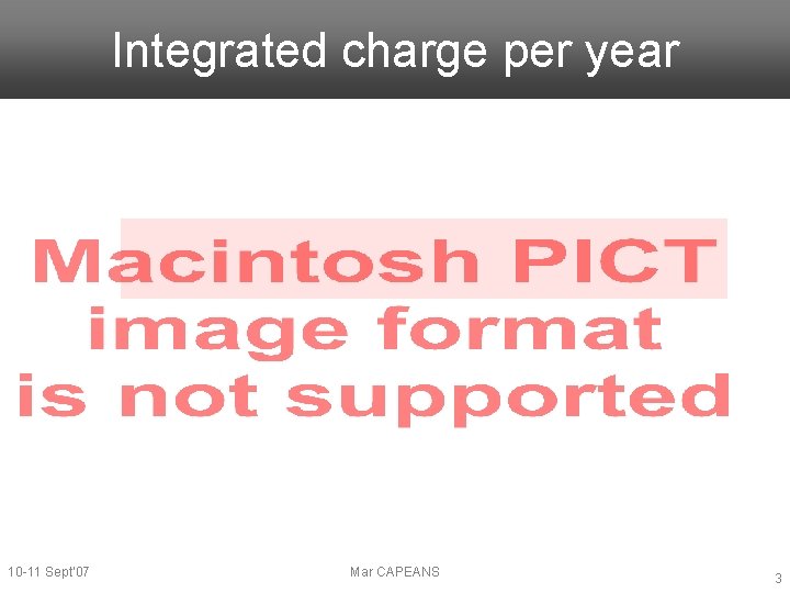Integrated charge per year 10 -11 Sept’ 07 Mar CAPEANS 3 
