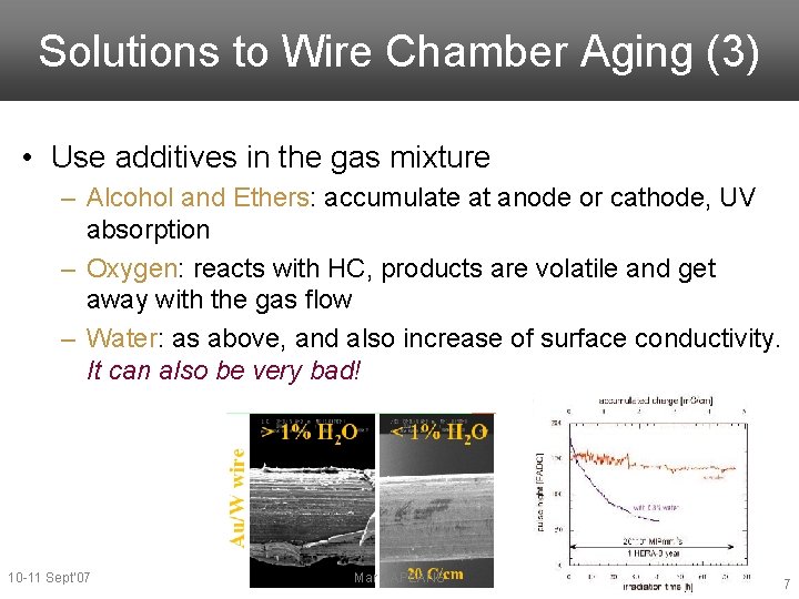 Solutions to Wire Chamber Aging (3) • Use additives in the gas mixture –