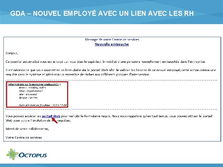 GDA – NOUVEL EMPLOYÉ AVEC UN LIEN AVEC LES RH 