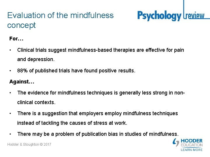 Evaluation of the mindfulness concept For… • Clinical trials suggest mindfulness-based therapies are effective