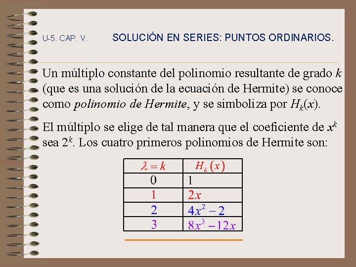 U-5. CAP. V. SOLUCIÓN EN SERIES: PUNTOS ORDINARIOS. Un múltiplo constante del polinomio resultante