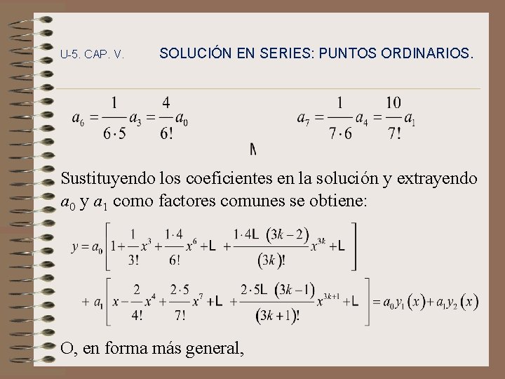 U-5. CAP. V. SOLUCIÓN EN SERIES: PUNTOS ORDINARIOS. Sustituyendo los coeficientes en la solución