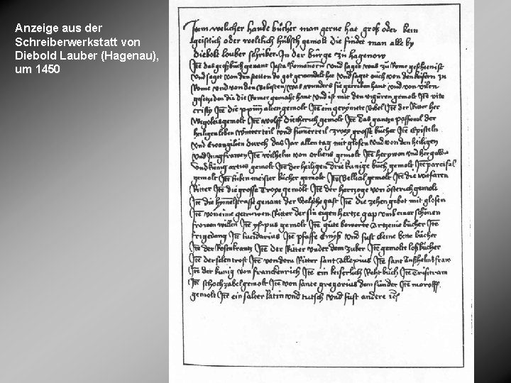 Anzeige aus der Schreiberwerkstatt von Diebold Lauber (Hagenau), um 1450 