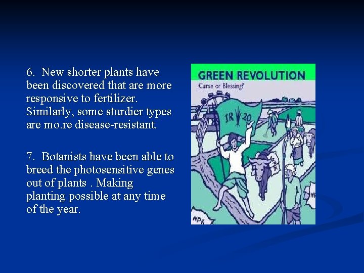 6. New shorter plants have been discovered that are more responsive to fertilizer. Similarly,