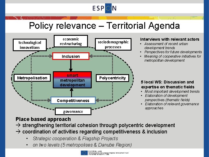 Policy relevance – Territorial Agenda technological innovations economic restructuring sociodemographic processes Inclusion Metropolisation smart