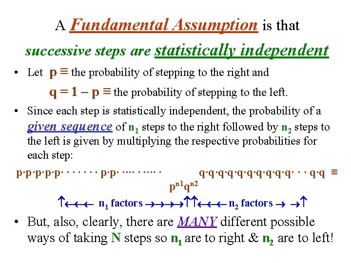 A Fundamental Assumption is that successive steps are statistically independent • Let p ≡