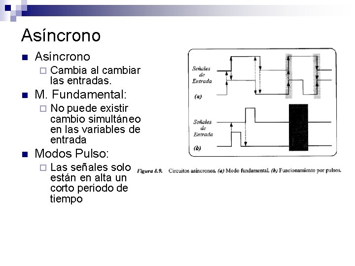 Asíncrono n Asíncrono ¨ n M. Fundamental: ¨ n Cambia al cambiar las entradas.