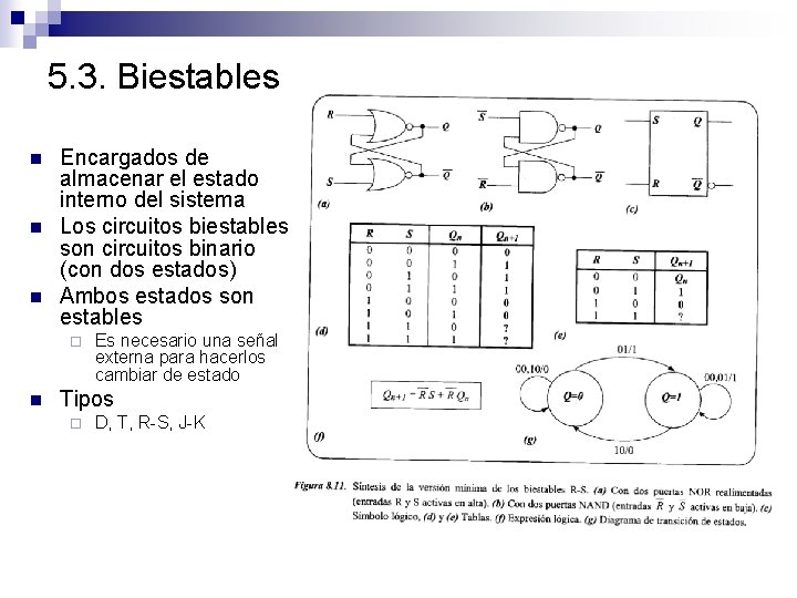 5. 3. Biestables n n n Encargados de almacenar el estado interno del sistema