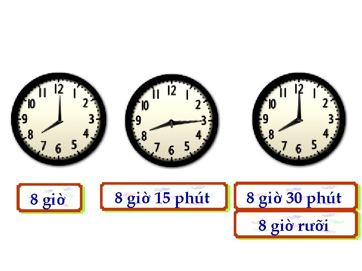 8 giờ 15 phút 8 giờ 30 phút 8 giờ rưỡi 