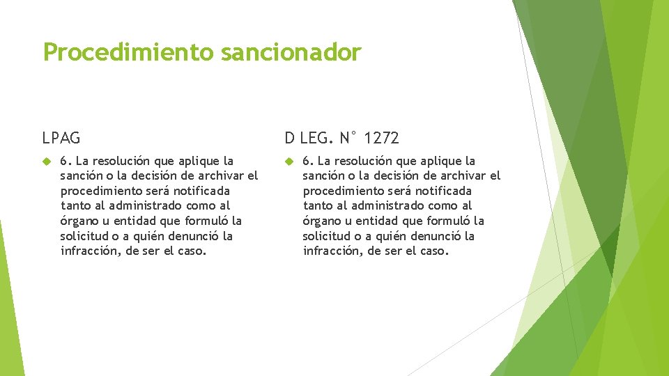 Procedimiento sancionador LPAG 6. La resolución que aplique la sanción o la decisión de