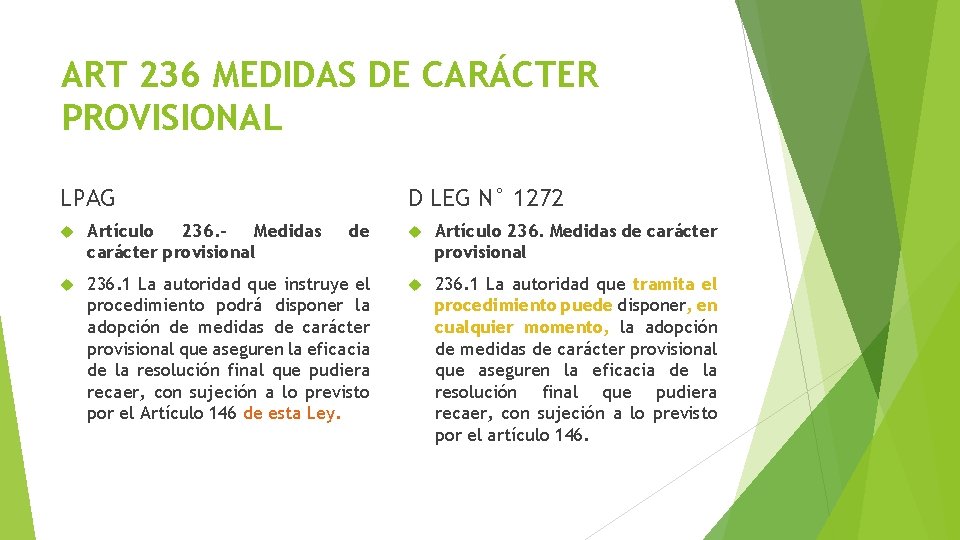 ART 236 MEDIDAS DE CARÁCTER PROVISIONAL LPAG D LEG N° 1272 Artículo 236. Medidas