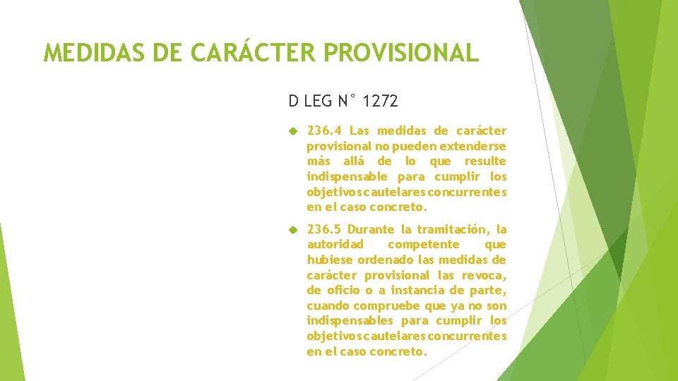 MEDIDAS DE CARÁCTER PROVISIONAL D LEG N° 1272 236. 4 Las medidas de carácter