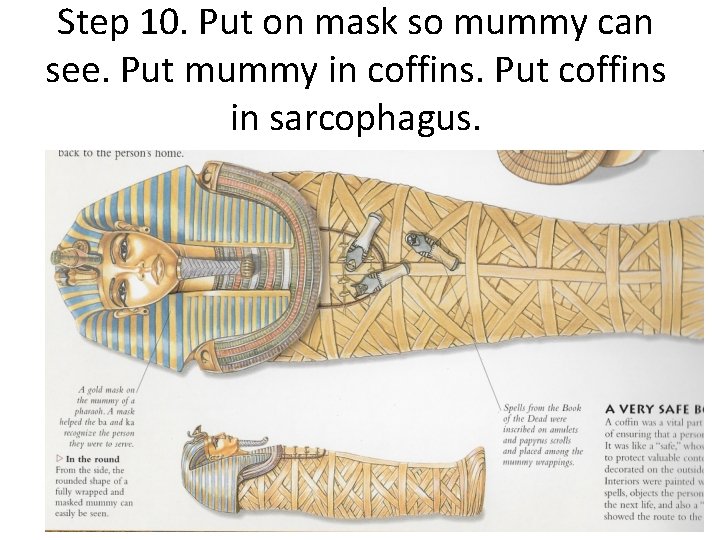 Step 10. Put on mask so mummy can see. Put mummy in coffins. Put