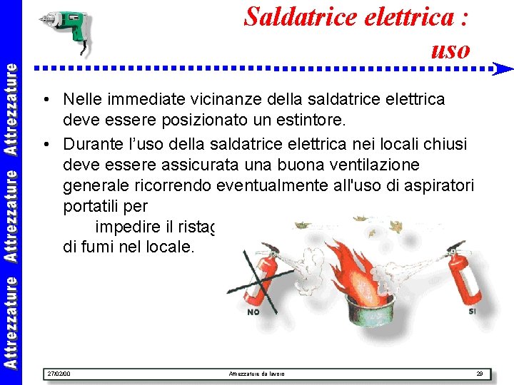 Saldatrice elettrica : uso • Nelle immediate vicinanze della saldatrice elettrica deve essere posizionato