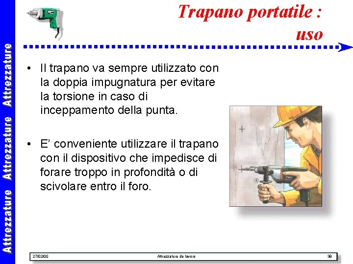 Trapano portatile : uso • Il trapano va sempre utilizzato con la doppia impugnatura