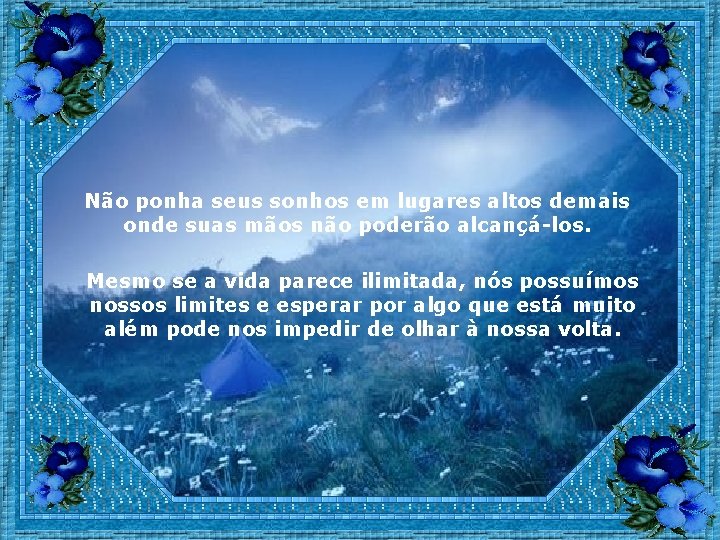 Não ponha seus sonhos em lugares altos demais onde suas mãos não poderão alcançá-los.