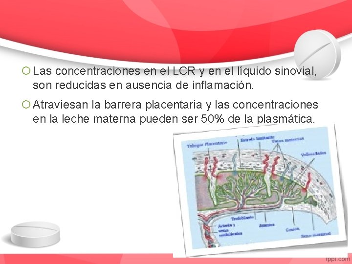  Las concentraciones en el LCR y en el líquido sinovial, son reducidas en