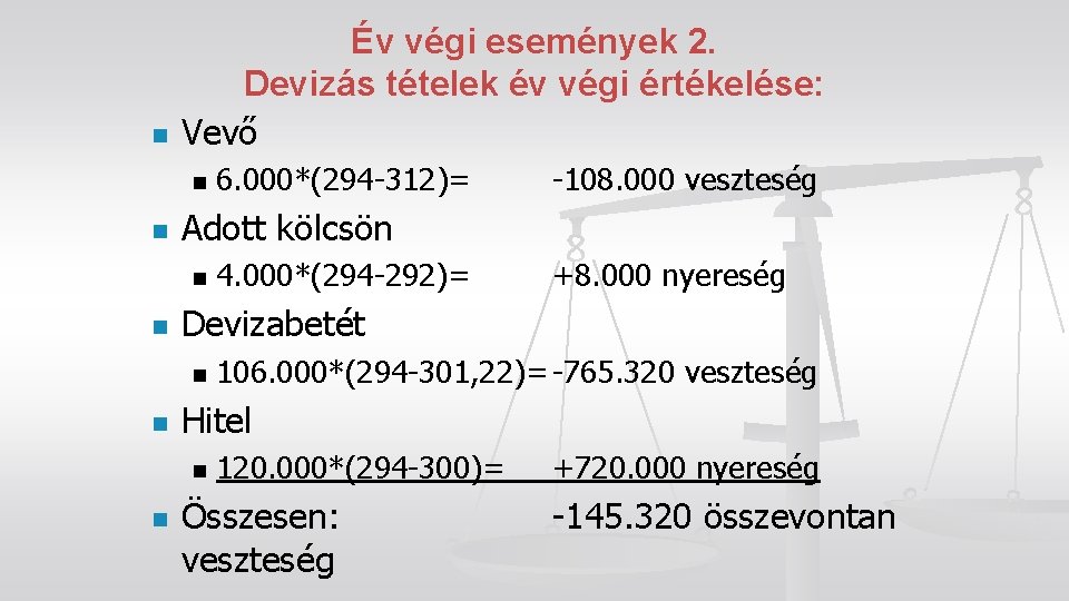 n Év végi események 2. Devizás tételek év végi értékelése: Vevő n n +8. n Év végi események 2. Devizás tételek év végi értékelése: Vevő n n +8.