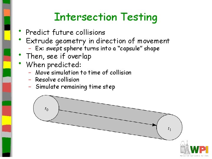  • • Intersection Testing Predict future collisions Extrude geometry in direction of movement