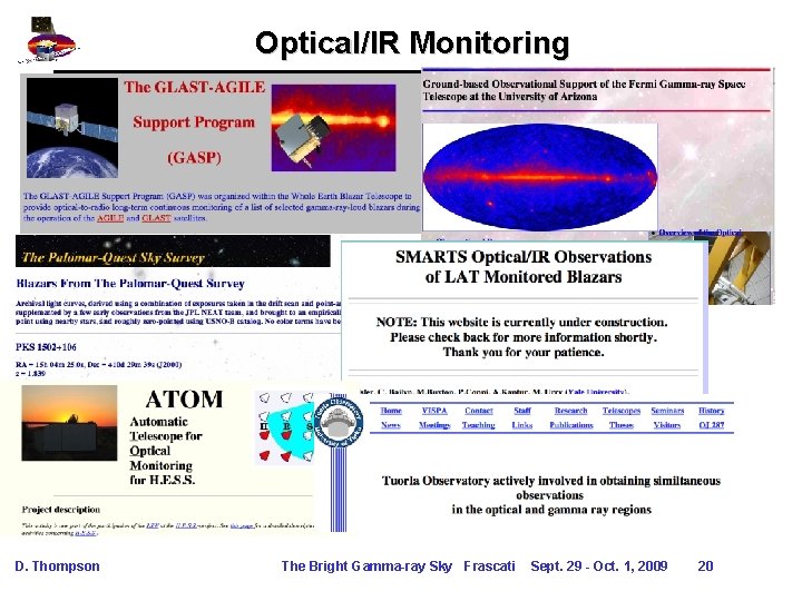 Optical/IR Monitoring D. Thompson The Bright Gamma-ray Sky Frascati Sept. 29 - Oct. 1, Optical/IR Monitoring D. Thompson The Bright Gamma-ray Sky Frascati Sept. 29 - Oct. 1,