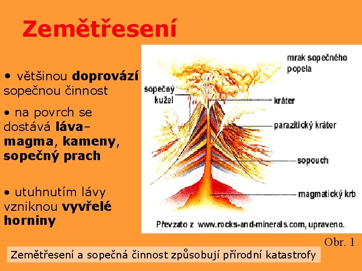 Zemětřesení • většinou doprovází sopečnou činnost • na povrch se dostává láva– magma, kameny,