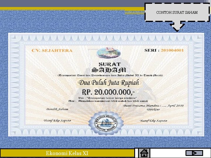 CONTOH SURAT SAHAM Ekonomi Kelas XI 