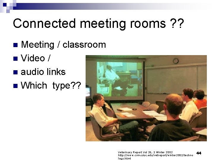 Connected meeting rooms ? ? Meeting / classroom n Video / n audio links