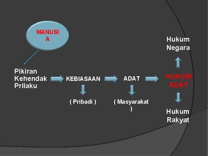 MANUSI A Pikiran Kehendak Prilaku Hukum Negara KEBIASAAN ADAT ( Pribadi ) ( Masyarakat