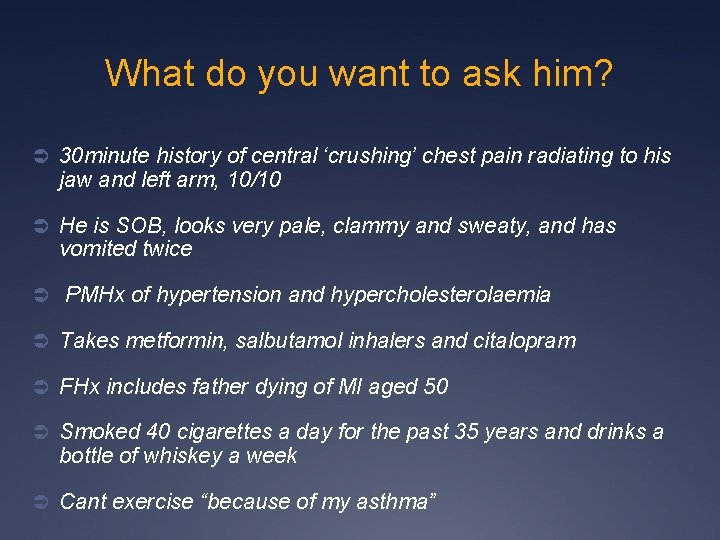 What do you want to ask him? Ü 30 minute history of central ‘crushing’