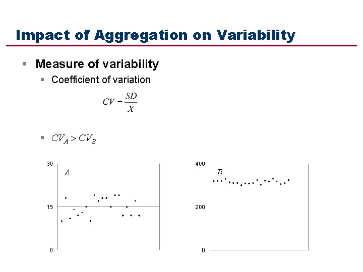 Impact of Aggregation on Variability § Measure of variability § Coefficient of variation §