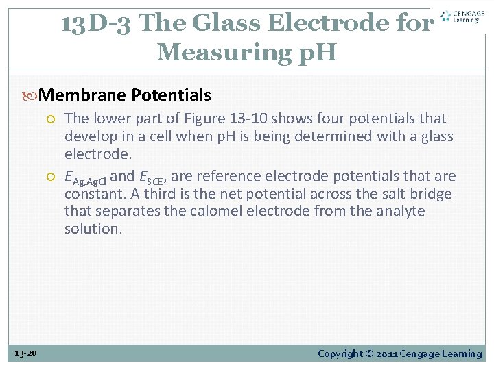 13 D-3 The Glass Electrode for Measuring p. H Membrane Potentials The lower part