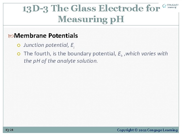 13 D-3 The Glass Electrode for Measuring p. H Membrane Potentials Junction potential, Ej