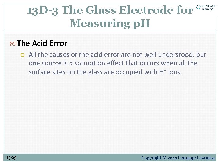 13 D-3 The Glass Electrode for Measuring p. H The Acid Error All the
