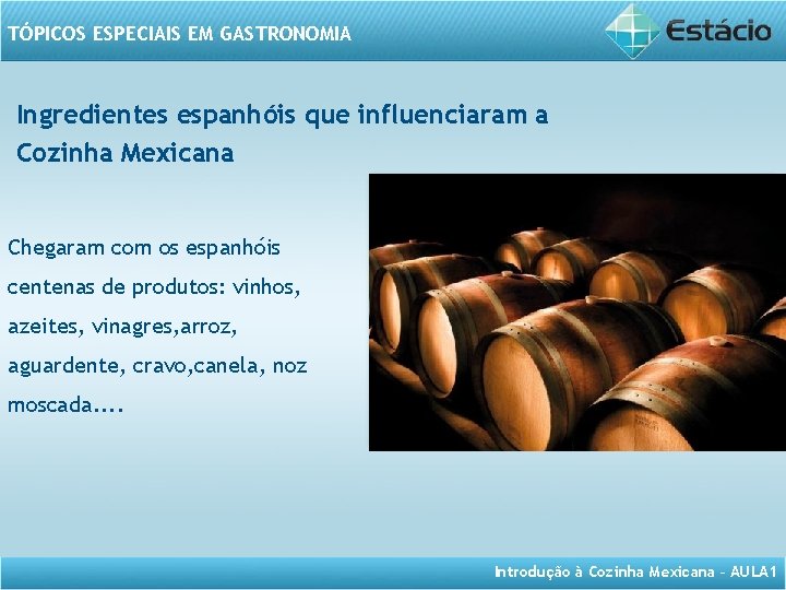 TÓPICOS ESPECIAIS EM GASTRONOMIA Ingredientes espanhóis que influenciaram a Cozinha Mexicana Chegaram com os