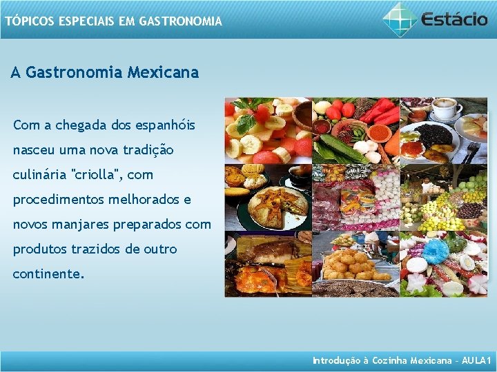 TÓPICOS ESPECIAIS EM GASTRONOMIA A Gastronomia Mexicana Com a chegada dos espanhóis nasceu uma