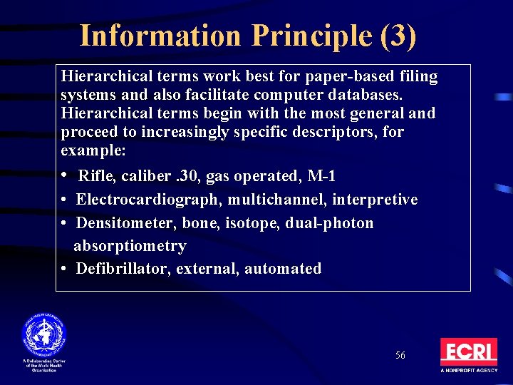 Information Principle (3) Hierarchical terms work best for paper-based filing systems and also facilitate Information Principle (3) Hierarchical terms work best for paper-based filing systems and also facilitate
