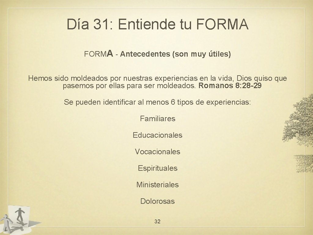 Día 31: Entiende tu FORMA - Antecedentes (son muy útiles) Hemos sido moldeados por