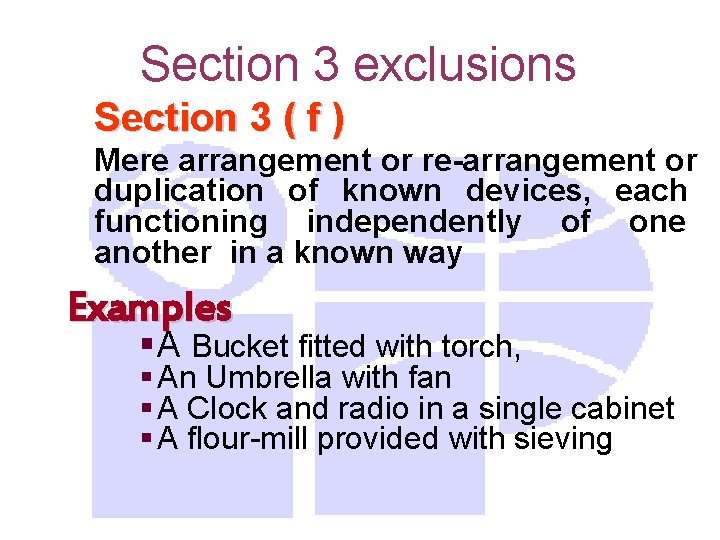 Section 3 exclusions Section 3 ( f ) Mere arrangement or re-arrangement or duplication