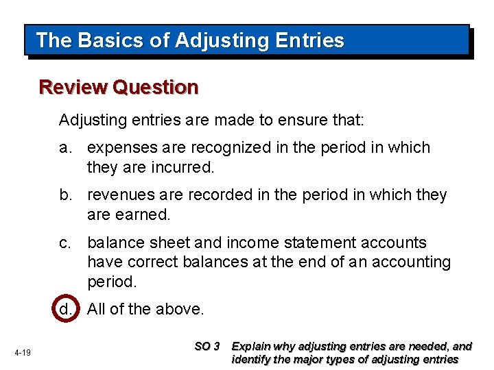 The Basics of Adjusting Entries Review Question Adjusting entries are made to ensure that: