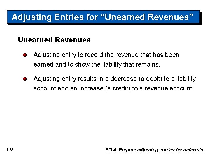 Adjusting Entries for “Unearned Revenues” Unearned Revenues Adjusting entry to record the revenue that Adjusting Entries for “Unearned Revenues” Unearned Revenues Adjusting entry to record the revenue that