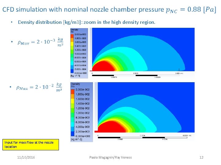  • Density distribution [kg/m 3]: zoom in the high density region. Input for
