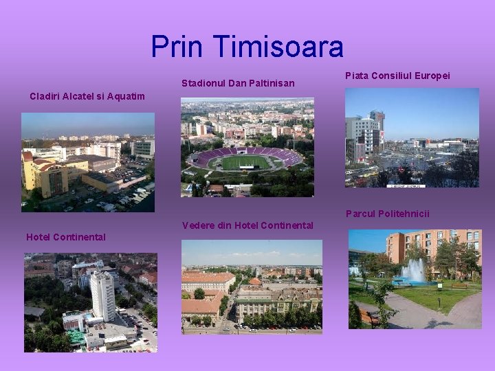 Prin Timisoara Stadionul Dan Paltinisan Piata Consiliul Europei Cladiri Alcatel si Aquatim Parcul Politehnicii