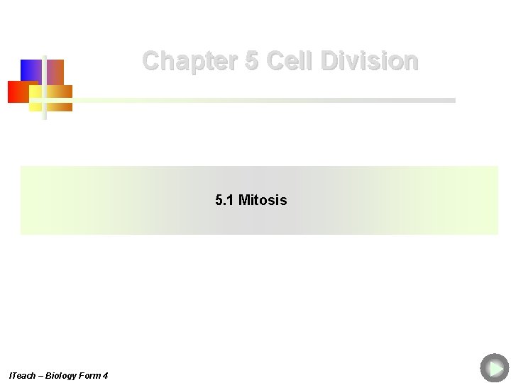 Chapter 5 Cell Division 5. 1 Mitosis ITeach – Biology Form 4 