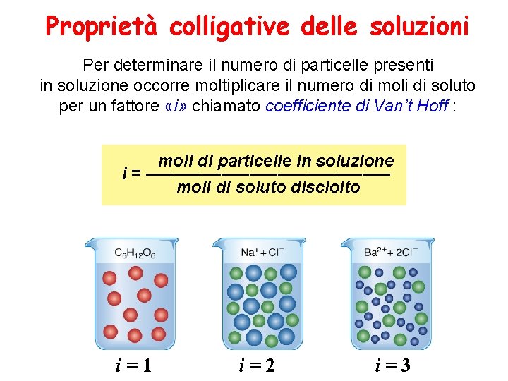 Proprietà colligative delle soluzioni Per determinare il numero di particelle presenti in soluzione occorre