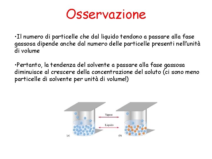 Osservazione • Il numero di particelle che dal liquido tendono a passare alla fase