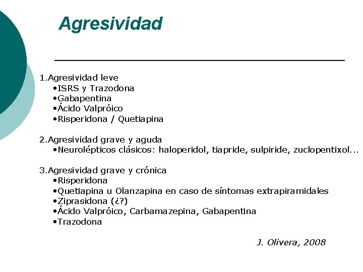 Agresividad 1. Agresividad leve • ISRS y Trazodona • Gabapentina • Ácido Valpróico • Agresividad 1. Agresividad leve • ISRS y Trazodona • Gabapentina • Ácido Valpróico •
