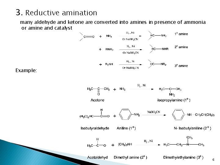 3. Reductive amination many aldehyde and ketone are converted into amines in presence of